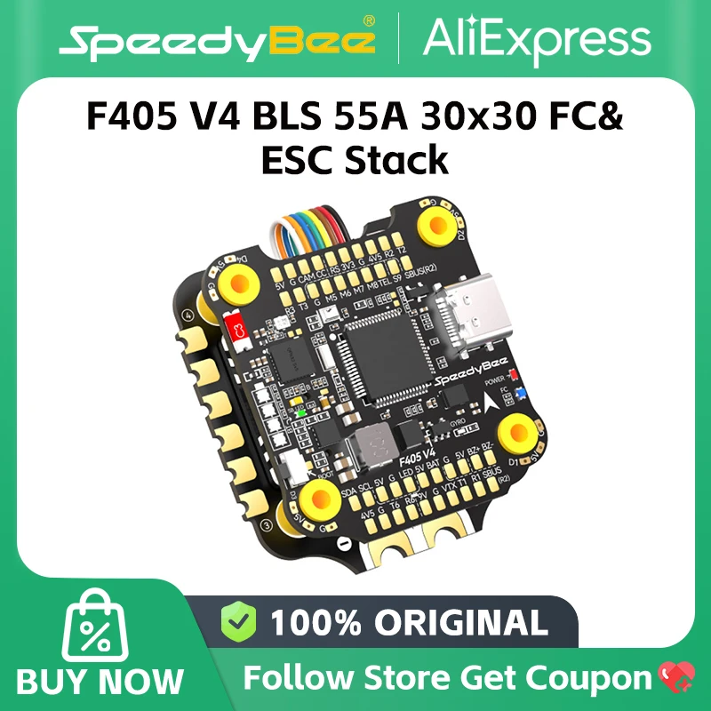 SpeedyBee F405 V4 3-6S 30X30 FC&ESC Stack  ICM42688P F405 Flight Controller BLHELIS 55A 4in1 ESC for FPV Freestyle Drone Model