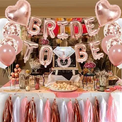 41 Pcs Rose gold Bride to be Balloon Tassel Diamond ring and heart  decoration set Ladies' Singles  Pre marital bachelor party