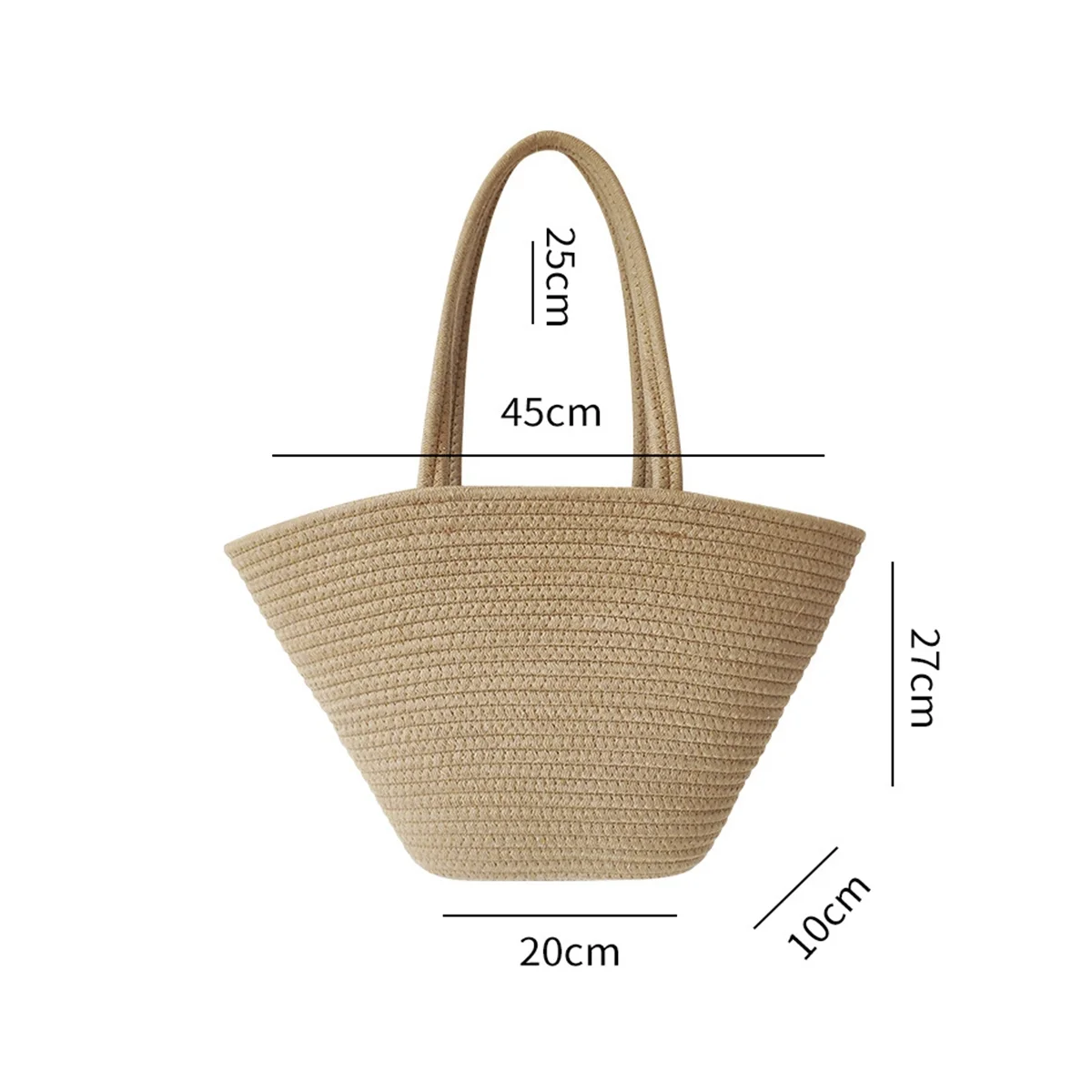 Fashion Retro Cotton Rope Woven Straw Bag Capacity High-End Sense Tote Women for Travel, Holiday, Shopping,