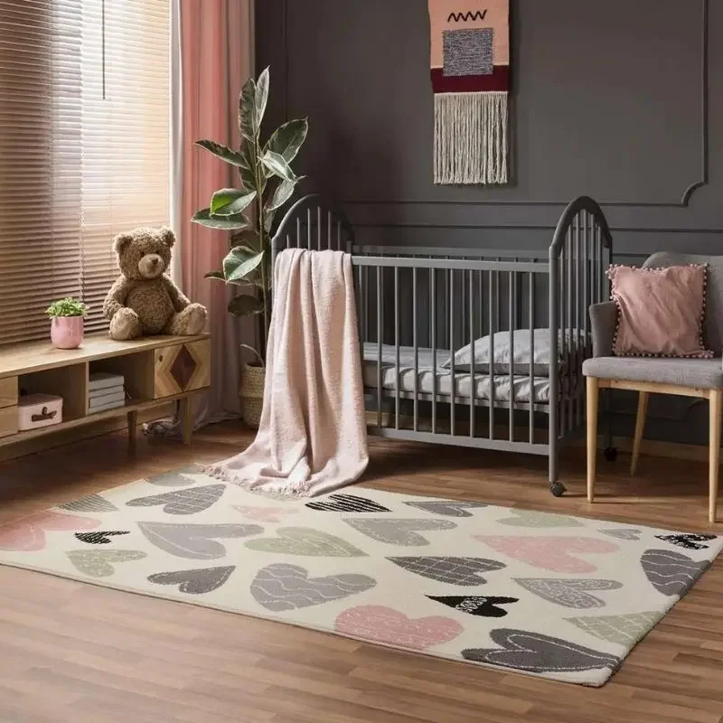 Heart Fluffy Carpet For Living Room,Soft Kids Rugs,White Hairy Nursery Play Mats For Children,Plush Bedroom Beside Rug For Kids