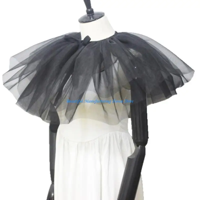 

E56A Courtstyle Ruff Collar Multilayered Tulle Puff Collar for Women Cosplay Event Gathering Dressingup Fashion Accessories