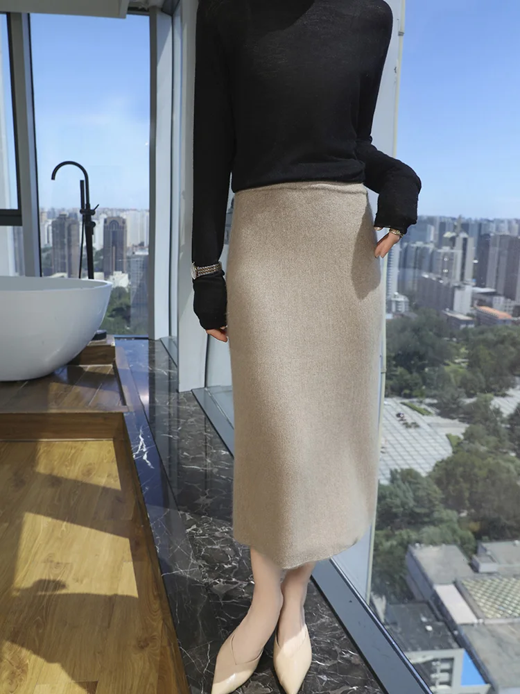 Choice Women Mink Cashmere Skirt Autumn Winter Pleated Skirt High Waist Grace Style Office Lady Dress 100%Mink Cashmere Knitwear