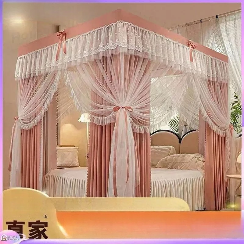 New cross-border four-door double-layer bed curtain mosquito net, palace-style household thickened shading to prevent