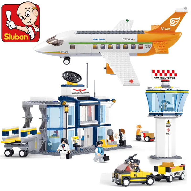 AIRBUS Air Space Street View Civil Aviation City Passenger Plane Cargo Airport Construction Building Blocks Educational Kids Toy