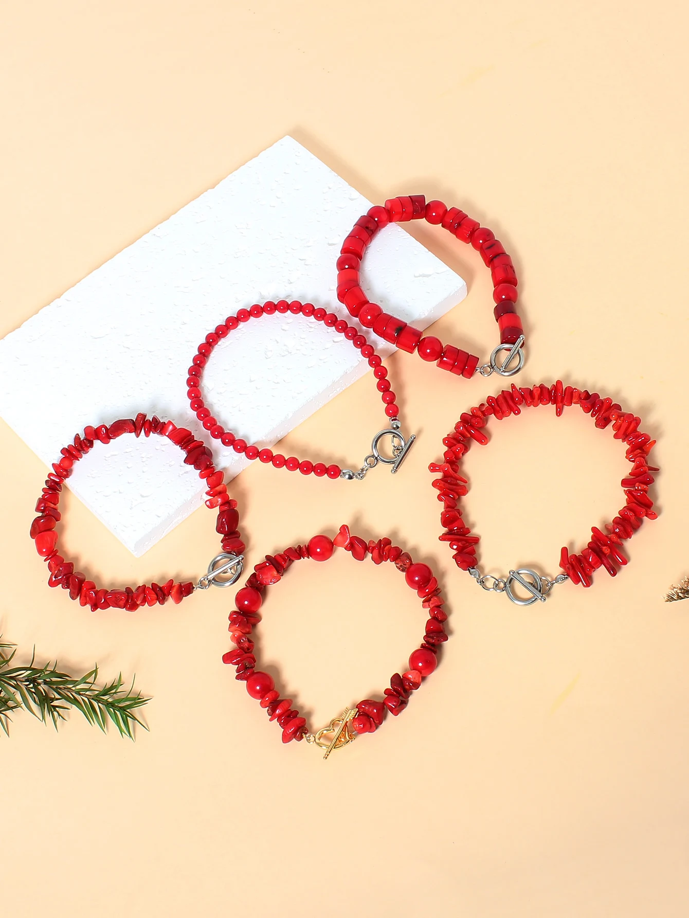 

Beautiful red coral bracelet with stainless steel fittings, unisex design, length 18-19CM