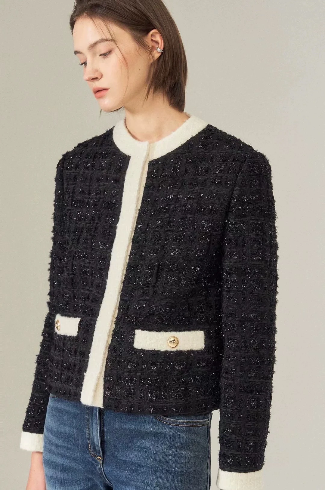 Modna lub czysta koreańska OBZ*25 Wiosenna Jasna Herbata Gruba Tkana Okrągła Odzież Wierzchnia Ele Aosphere