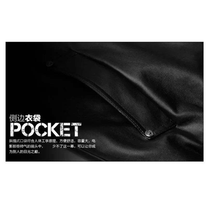 Luxury Spring Autumn Leather Jacket Men Zip Stand Up Collar Pocket Biker Jacket Slim PU Leather Coat Windproof Outerwear Black