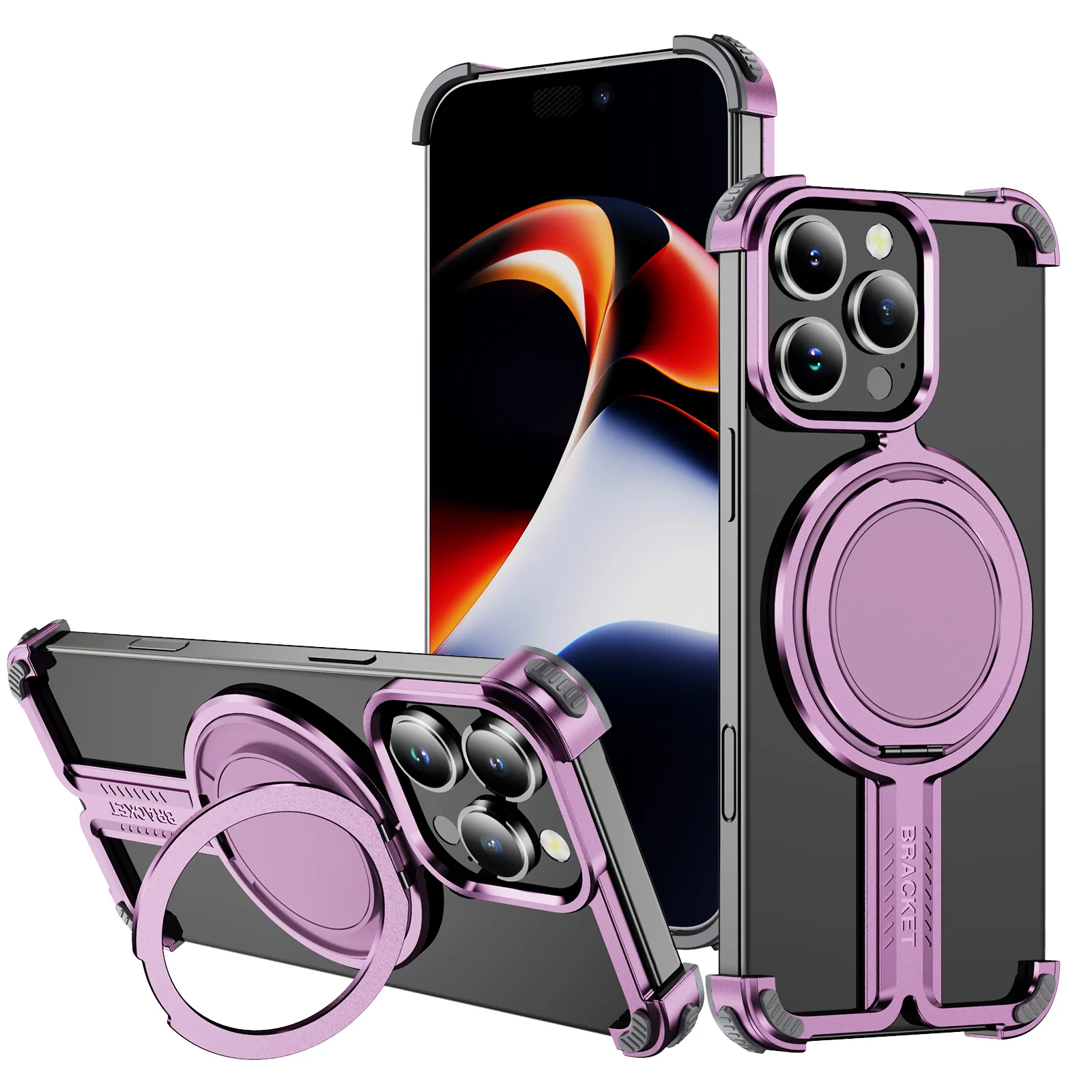 

HARUINO For iPhone 16/15/14/13/12 Pro Max phone case magnetic metal frameless 360 ° bracket anti drop protective cover
