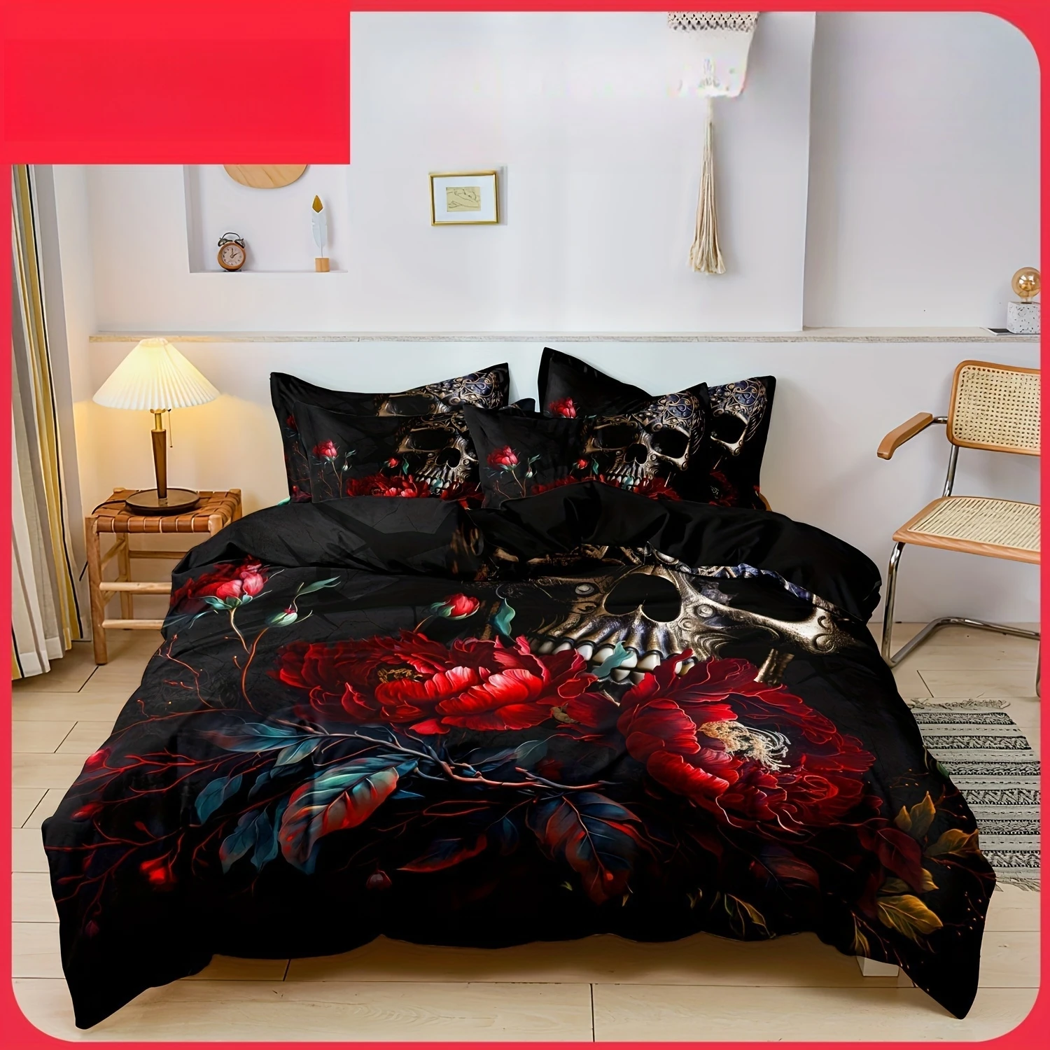 

Gothic Skull Floral Duvet Cover Set Soft Breathable HD Printing Bedding for Home Dorm Decor Comfortable And Durable Bedding Set