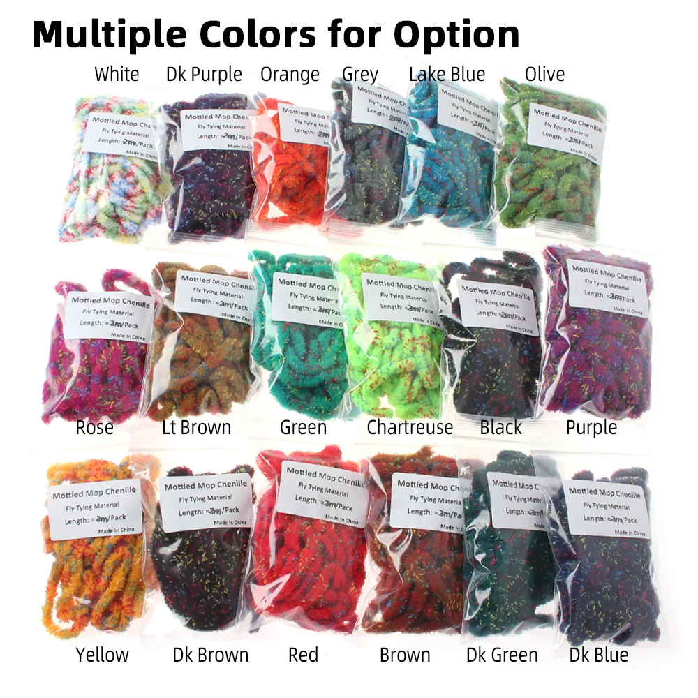 2M/4M 6mm~7mm breites, meliertes Mop Chenille Fliegenbindematerial für Mop Fliegen, Emerger, Caddis, Woolly Bugger, Streamer, Hecht-Angelköder – Detail 3