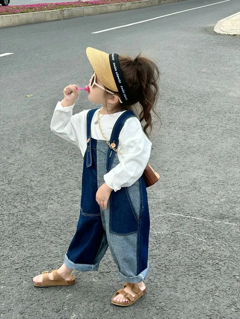 2024 Autumn New Children Denim Overalls Baby Boy Casual Trousers Girls Loose Overalls Infant Jeans Strap Pants Kids Clothes