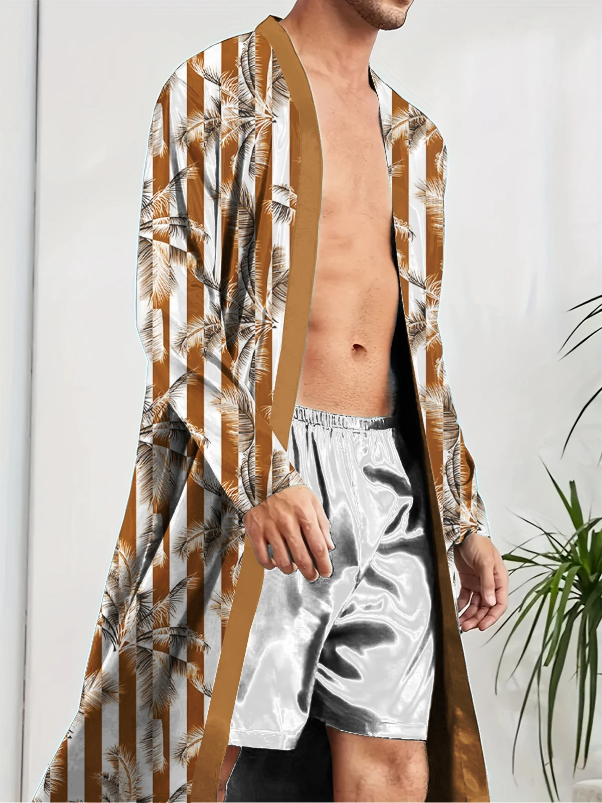 2025年春 メンズ デジタルプリントロングローブ、レジャー、エンターテイメント、睡眠に必須のアイテム 秋用ローブ 面白いパジャマ