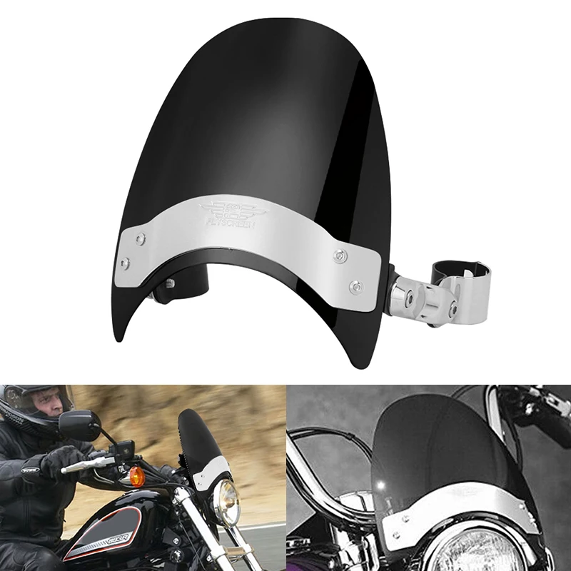 

Motorcycle Black Windshield Wind Deflector Windscreen 40-45mm For Harley Sportster 883 1200 Dyna Softial Touring