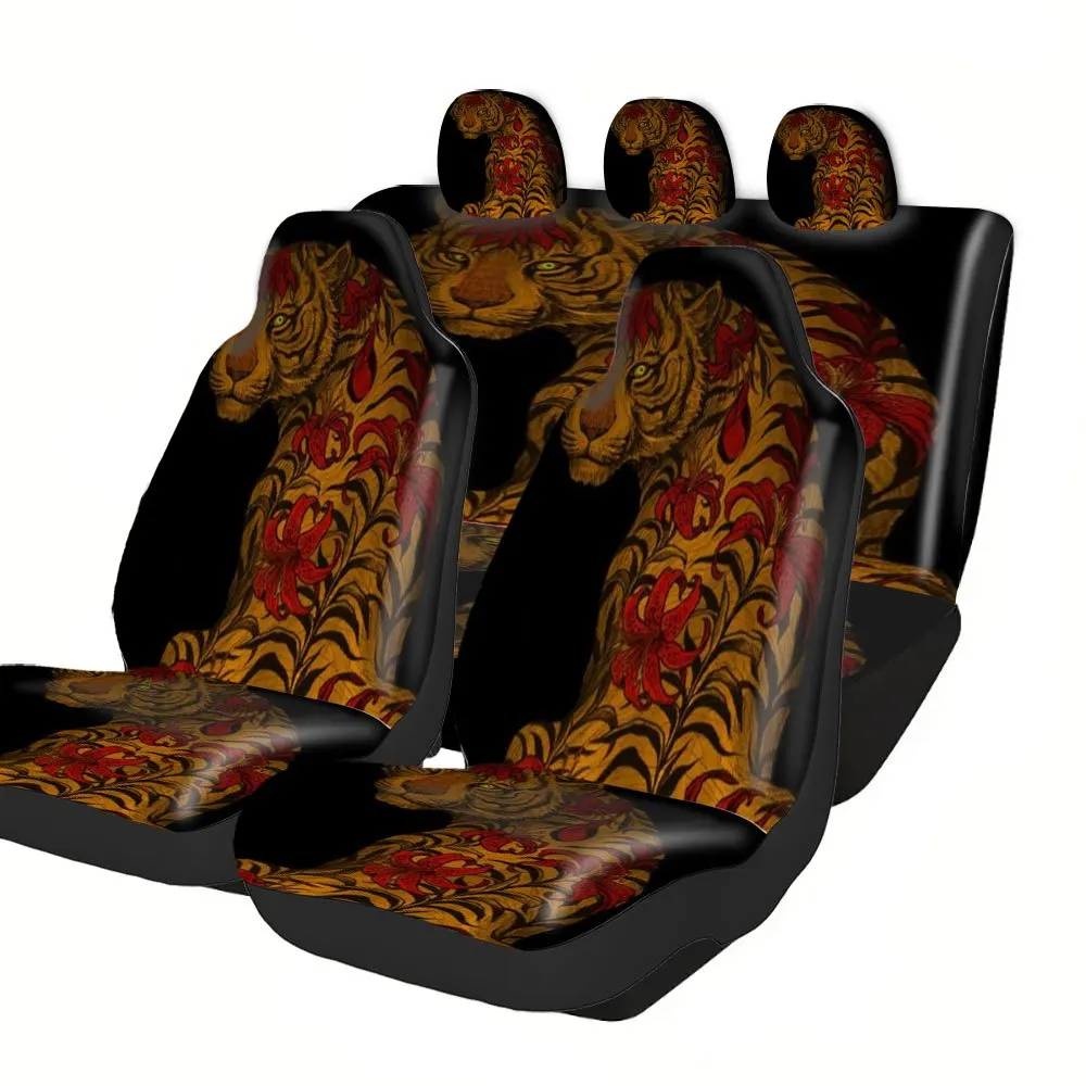 Trendy Print Car Seat Covers Full Set Fit Festive Versatile Premium Material Comfortable Breathable Tiger Flower Pattern Car In