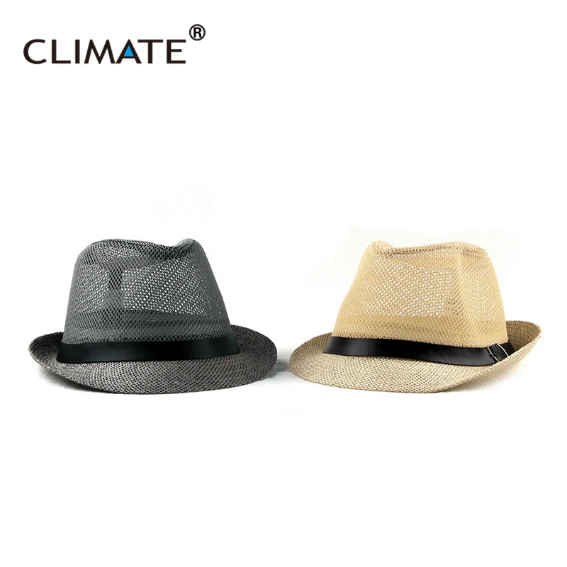 CLIMATE Summer Cool Fedora Men Retro Cool Straw Bowler Hat Breathable Paper Vintage Hat for Men Summer Solid Fedoras Top Hat Cap