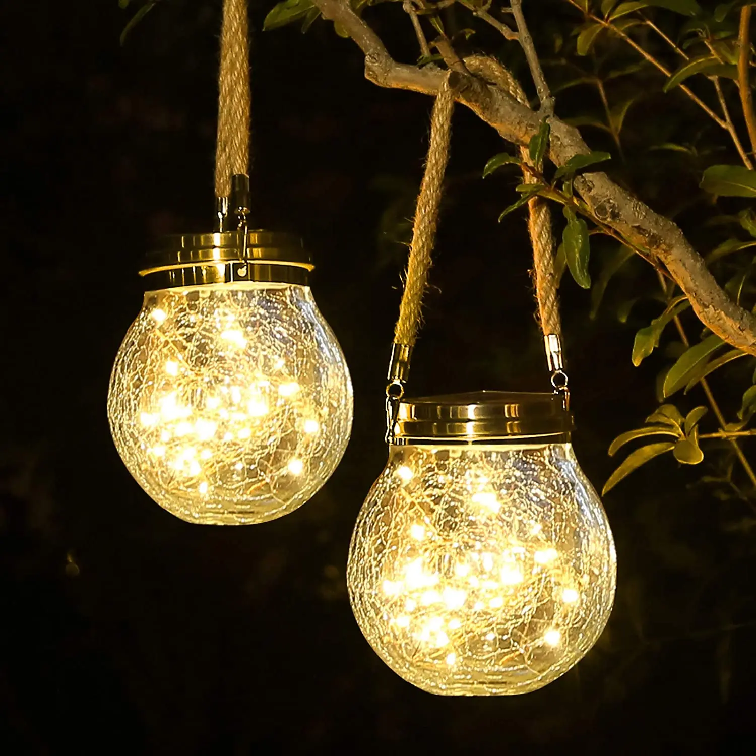 

Solar Lights Outdoor Hanging Solar Lantern Crackle Glass Ball Waterproof Garden Decor Lamp for Patio/Yard/Tree/Fence Decoration