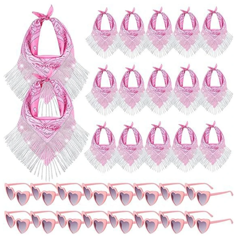 

Fringed Bandana Heart Sunglasses Set Bridal Shower Cowgirl Headscarf Costume Female Headwear Nightclub Roleplay Outfit