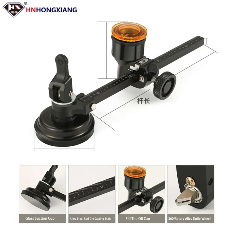 HNHONGXIANG 6 Wheels Original Circle Round Glass Cutter Compasses Type Glass Circle Cutter