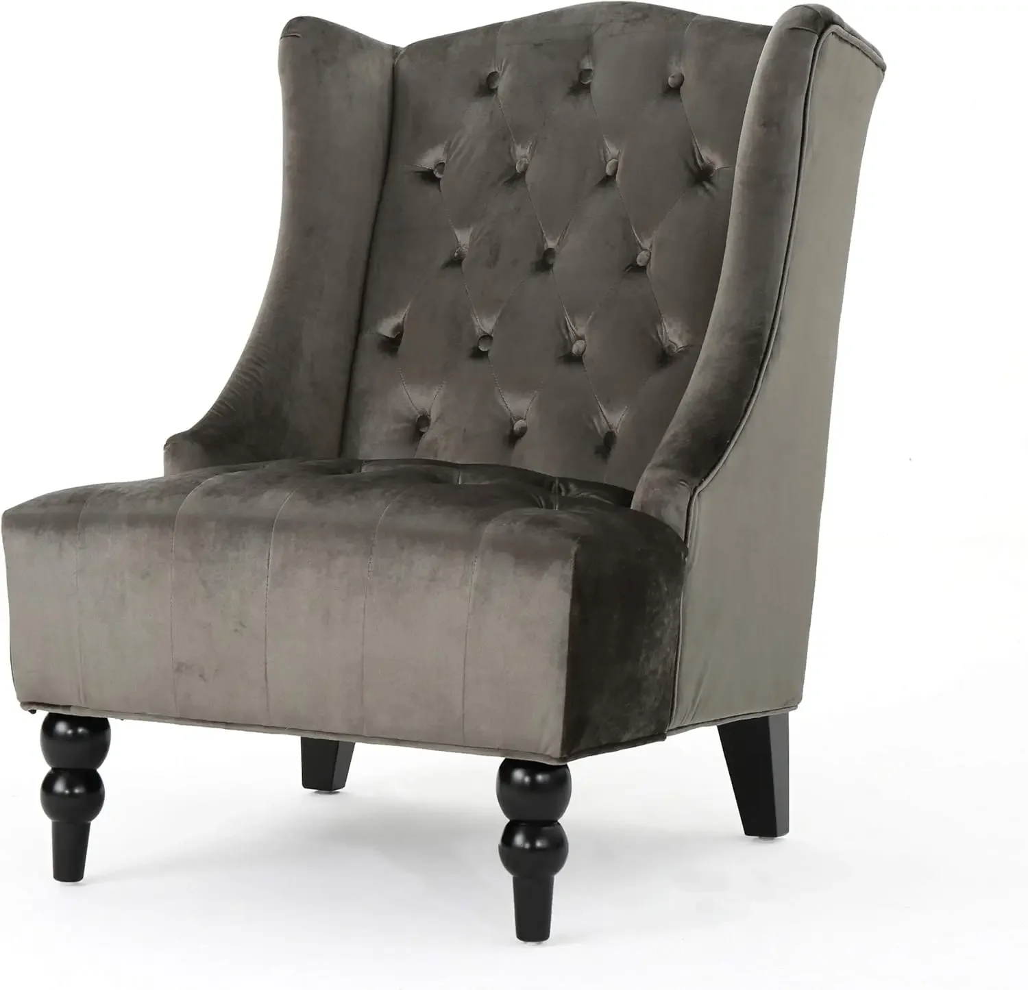 Toddman High-Back Velvet Club Chair, Grey