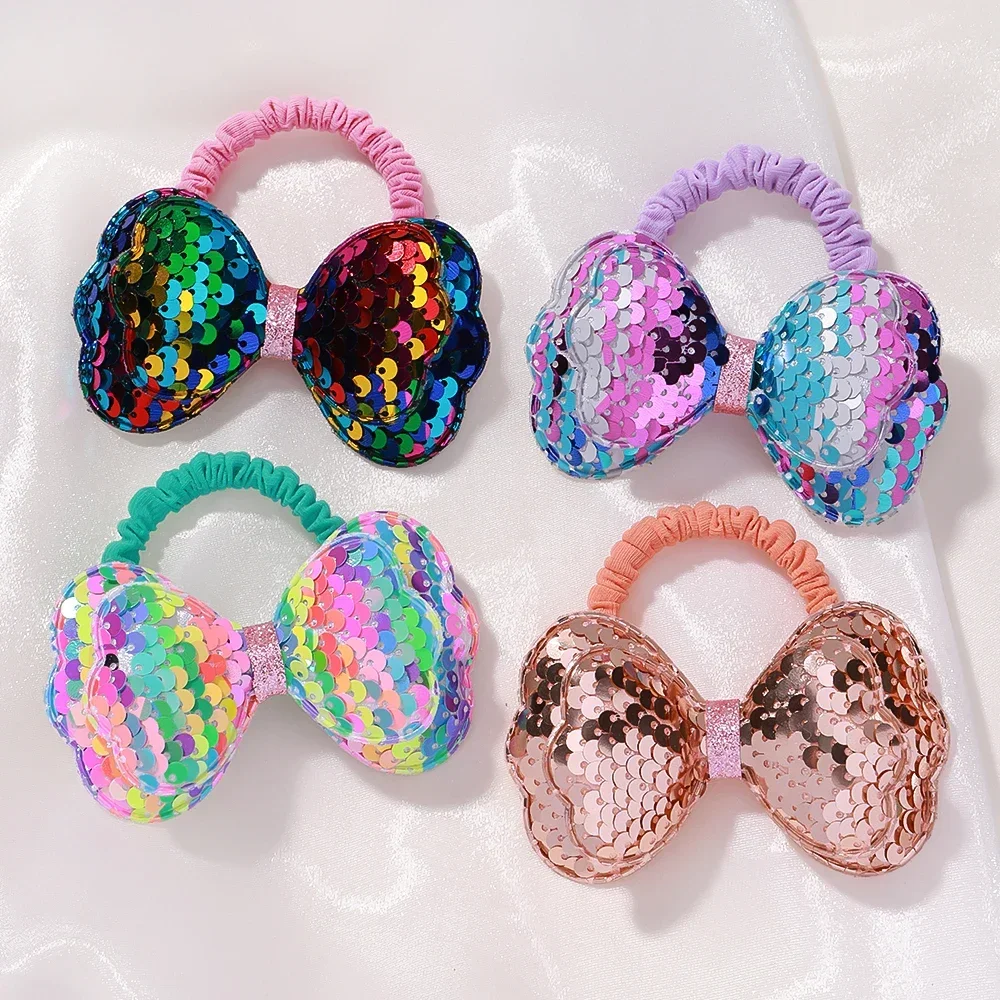 2 PCS/Wholesale Butterfly Sequins Girls Children Ponytail Elastic Headband Children Flower Headband Princess Hair Accessories