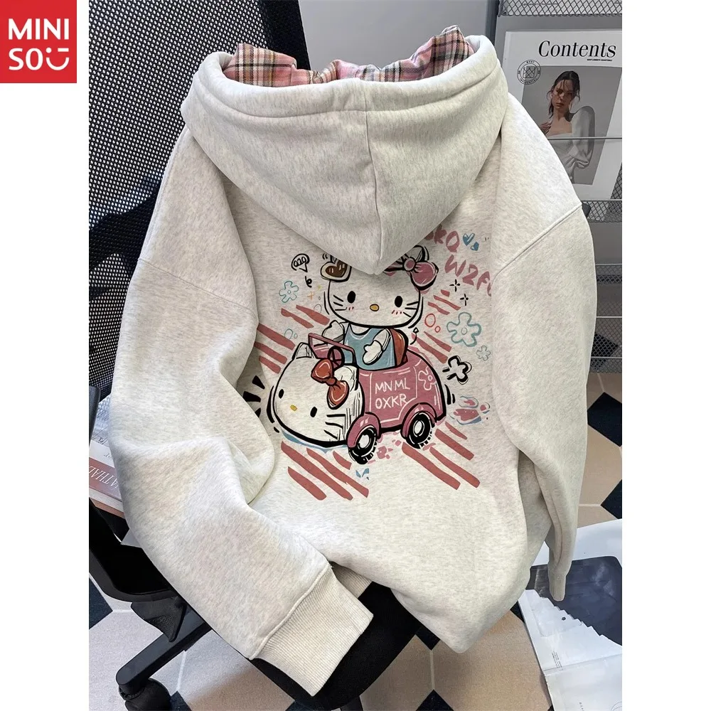 

Miniso Cute Wind Sweater Cardigan Girl Junior High School Students Super Good-looking Fleece Hooded Zipper Jacket