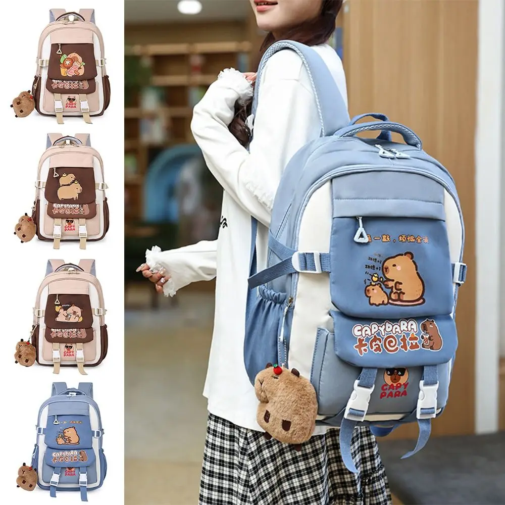 Spacious Nylon Capybara Backpack Large Capacity Lightweight Children's Backpack Alleviate Burden Capybara Bookbags School Use