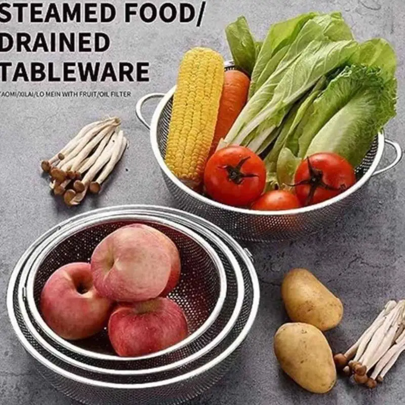 

Hot Sale Stainless Steel Kitchen Hole Dense Mesh Sifter Colander Strainer Sieve Baskets
