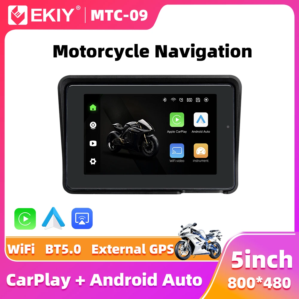 EKIY Draadloos CarPlay Moto Draagbaar verwijderbaar digitaal dashboard Extern GPS-motorfietsnavigatiescherm Android Auto