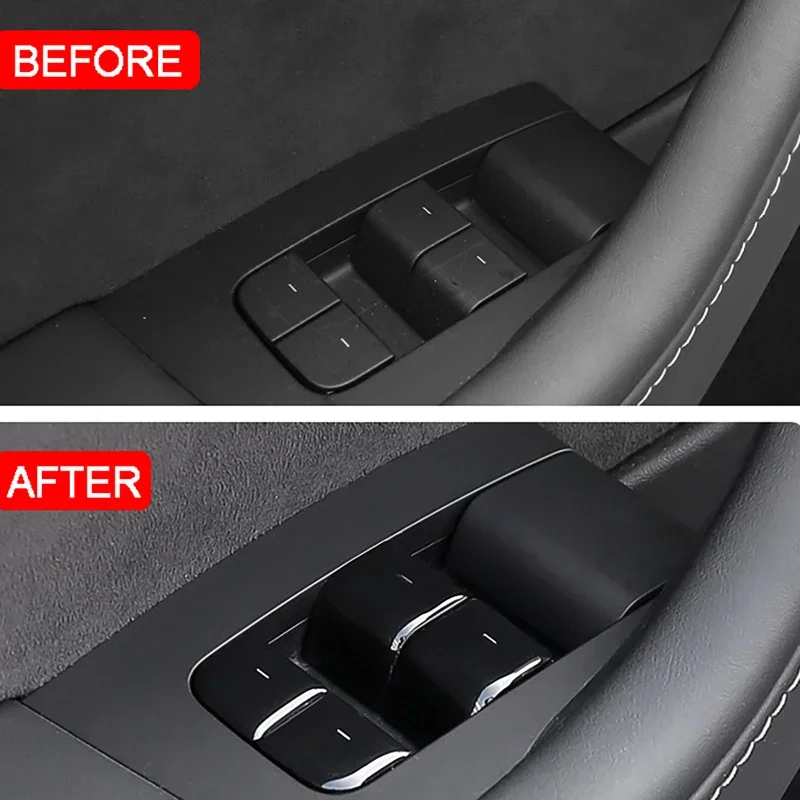 Copertura del pulsante di sollevamento della finestra in resina nera Trim Switch Panel Button adesivo di copertura protettiva per Tesla Model 3 Y