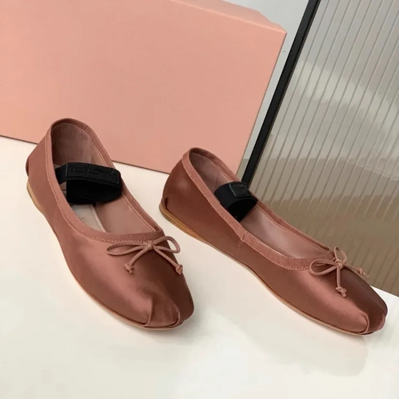 2024 Spring and Summer New Silk Ballet Shoes Comfortable and Versatile Bow Strap Mary Jane Shoes Flat Shoes for Women