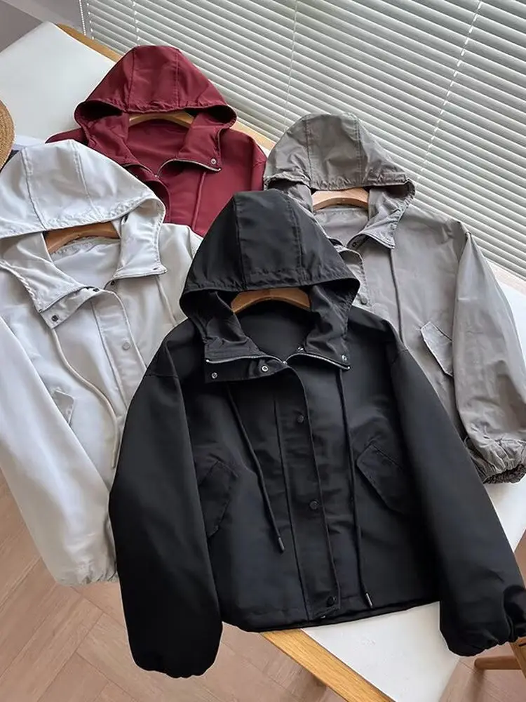 

Casual ort Hooded Jaet Women's Faionable Versatile Top for Trng on Rooms Autumn Winter New Sle Loose Fit Zipper Clo...