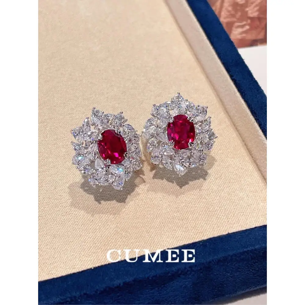 

CUMEE Lab Created Ruby Earring for Women Pigeon Blood Red Ruby Gem Earrings for Women Girls. Silver Plated Gold