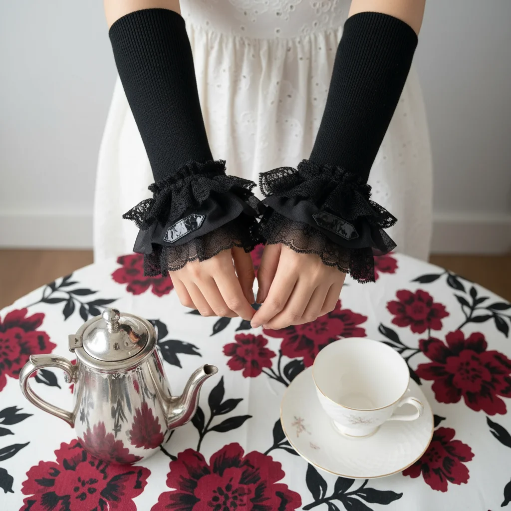 1 Pair Elastic Yarn Lace Arm Sleeves Women Warm Autumn Winter Long Gloves Knitted Patchwork Clothes Decoration Trendy Gloves