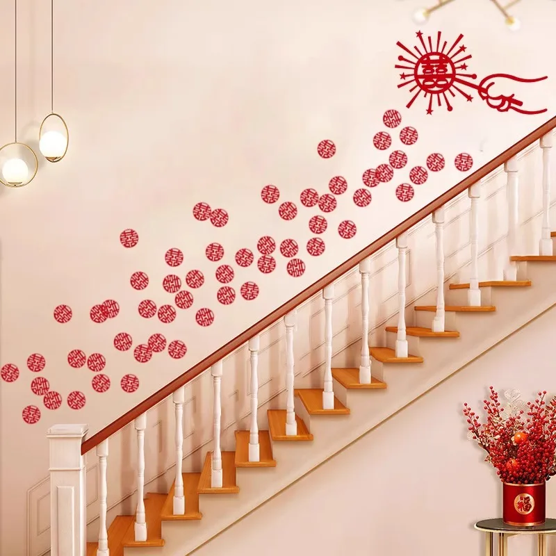 غرفة الزفاف الصينية الديكور حديثا سعيد كلمة ملصق ترتيب الزفاف الدرج الجدار الديكور الزفاف