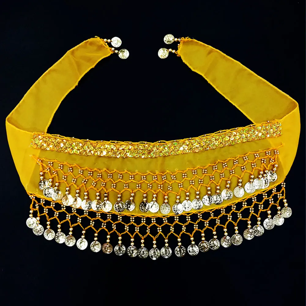 Пояс для танца живота, детская цепочка для танцоров, детский танцевальный набедренный шарф с монетами, индийское платье, аксессуары для танца живота для девочек