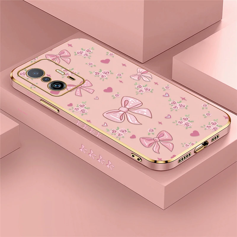 Чехол для телефона с цветочным принтом и бантом для Xiaomi Mi 11T 10 Pro 9T 11i 10T 11 Lite 5G NE 11X Pro, противоударный, с покрытием, из мягкого ТПУ