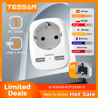 TESSAN EU To UK Travel Adapter Portable Wall Socket with 1 Outlet 2 USB Ports Type G A I F Plug US/DE/AU/England Adapter Socket