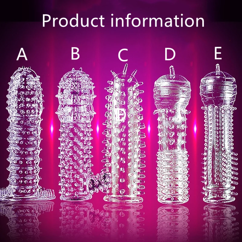 Extension Reusable Condom Penis Sleeve Male Enlargement Time Delay Spike Clit Massager Cover Crystal Clear Condoms Adult Sex Toy