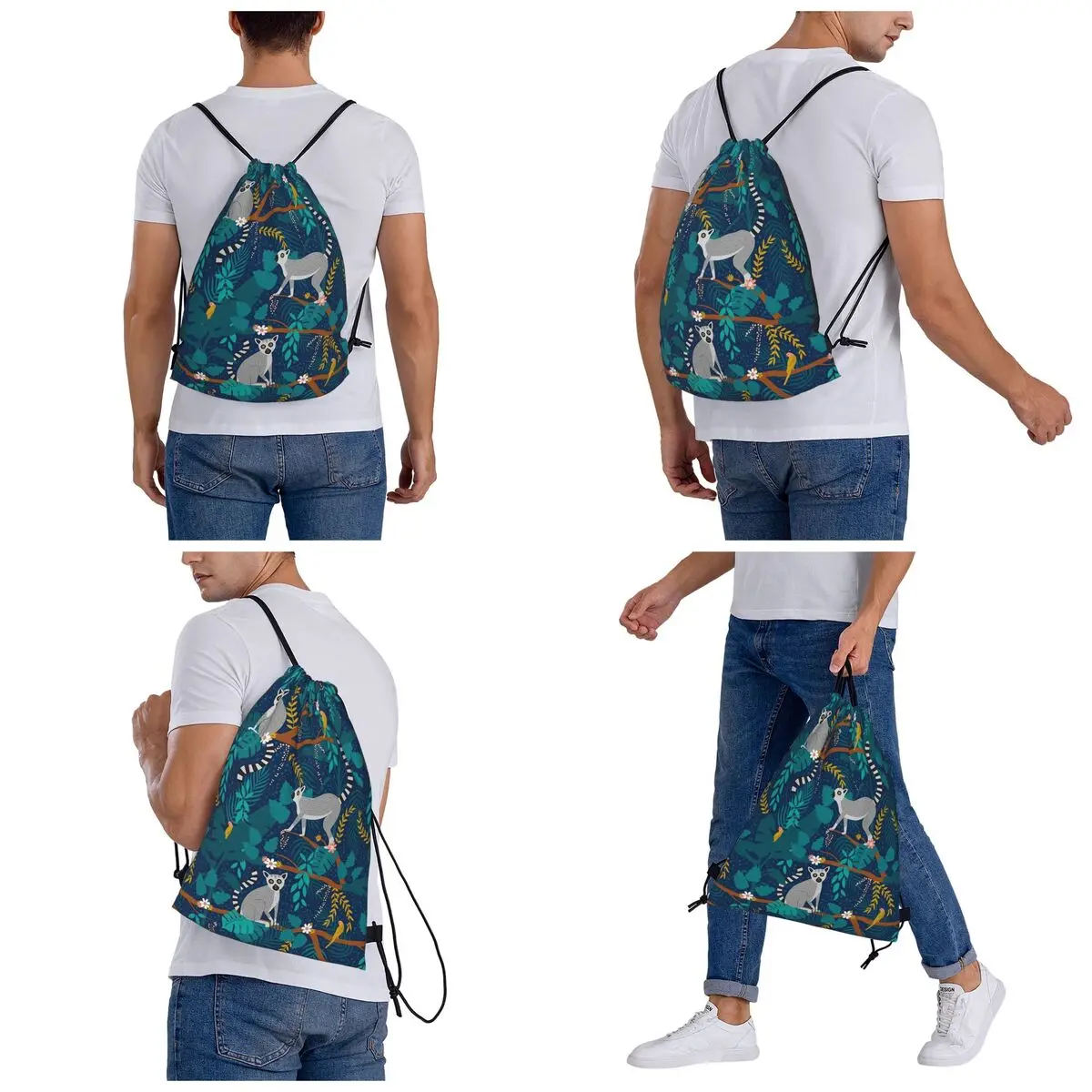 Lemurs In A Blue Jungle Backpacks Fashion Drawstring Bags Sundries Bag Book Bags for Man Woman School