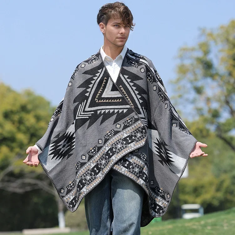 Autumn Winter New Cape Shawl Warm Men's Hot Selling Split Cape Travel Driving Multi-purpose take photo Poncho Cloak Gift P1