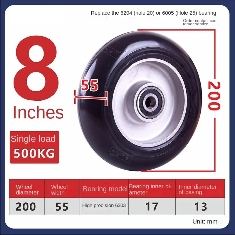 Heavy-Duty Solid Rubber Caster Wheels 5''/6''/8'' (1-Piece) Shock-Absorbent Quiet for Industrial Carts