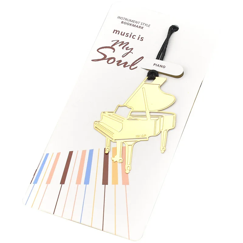 1 pc/Set, Bonito Instrumento Com Cordão Notebook Metal Bookmark Criativo Fixo Piano Guitarra Órgão Harpa Violino Trompete