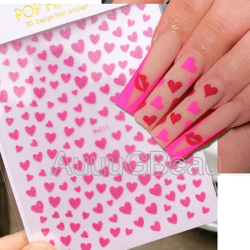 ثلاثية الأبعاد مسمار ملصقات فنية مشرقة يلمع أحمر أسود وردي وردي الحب قلوب لاصق المتزلجون مسمار ملصقات الديكور لمسمار مانيكير