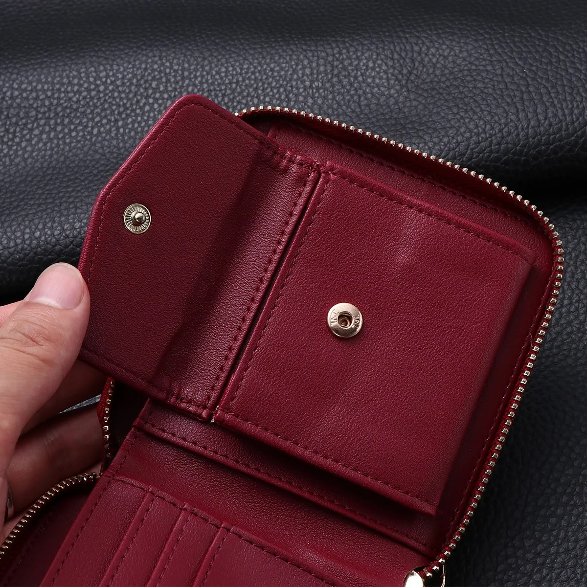 

Short Wallet For Women Fashion Pu Clutch 10X10.5X2.1Cm Lightweight Handbag Wine Red Pink Purse Women Fashion Chic Purse