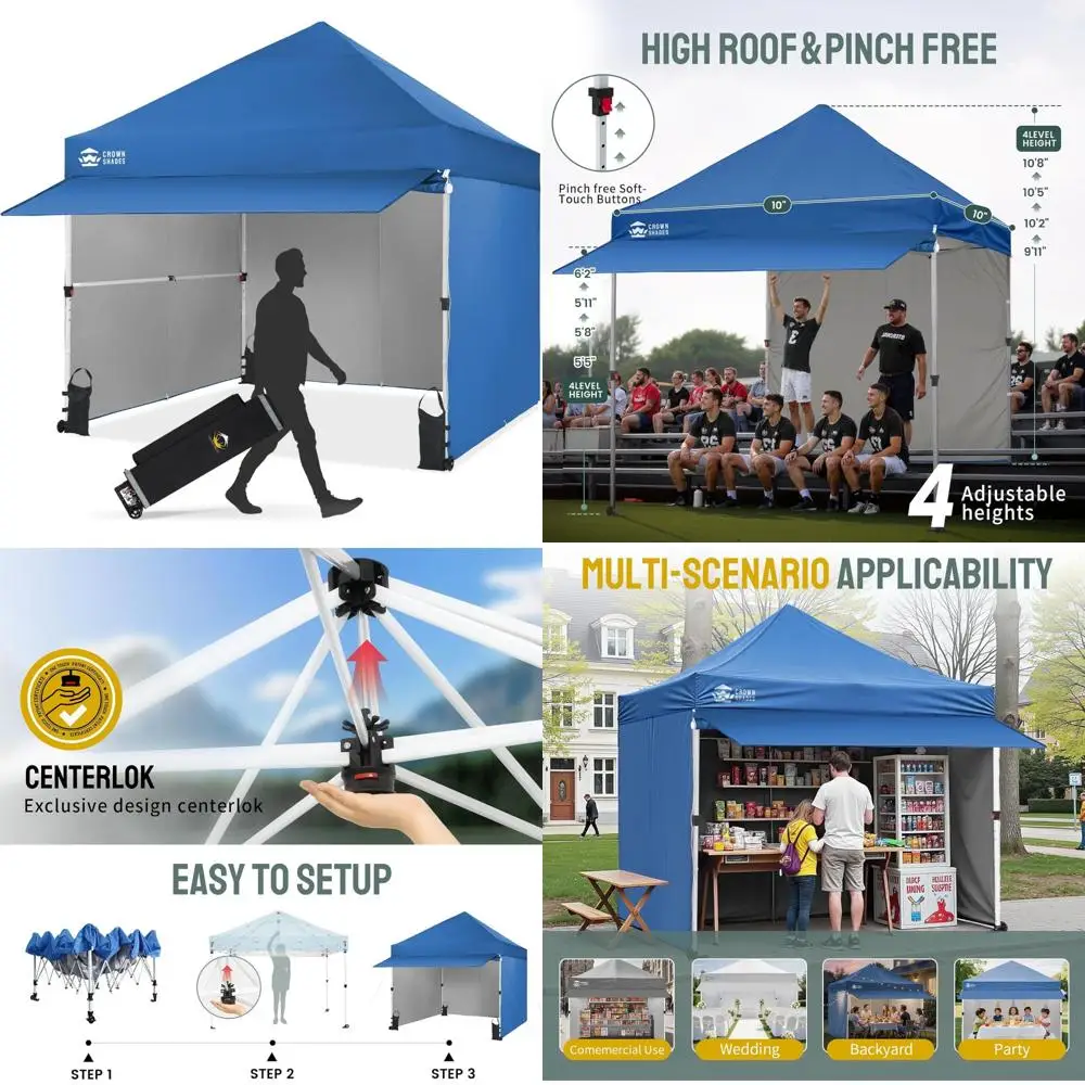 

10x10 Pop-Up Canopy Tent with Removable Sidewalls, Extended Awning, Wheels, Sandbags, 400D Fabric Top