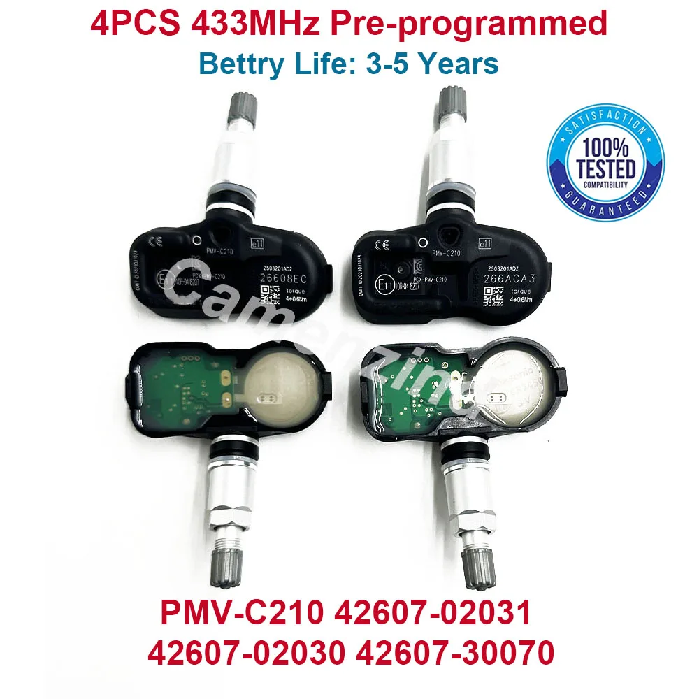 

PMV-C210 For TOYOTA Avensis Auris RAV4 Yaris Verso 42607-02031 42607-02030 42607-30070 4PCS TPMS Car Tire Pressure Sensor 433MHZ