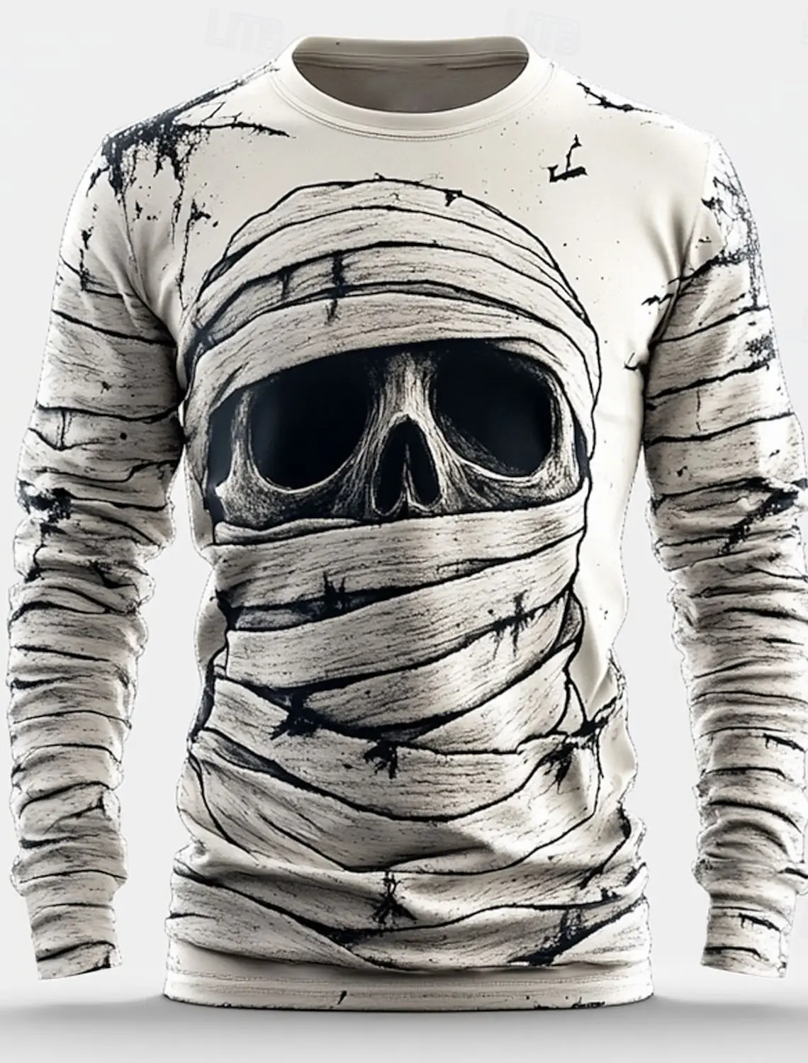 Cool Skulls Horror Mummy Men's 3D Print T shirt Tee Street Casual Halloween Long Sleeve Crew Neck Shirt  Fall Clothing Apparel