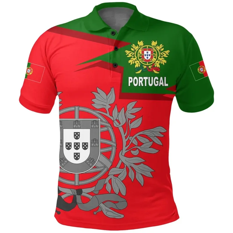 Portugal Flag Polo Shirt Men Summer Lapel Button Tshirts Casual Short Sleeve Shirts 3d Printed Sports Tees Top Male Clothing