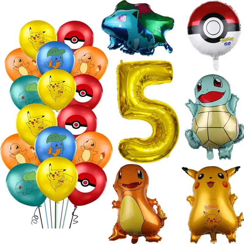 26pcs Cartoon Pokemon Pikachu Charmander Squirtle Bulbasaur Balloon Number Set Kids Birthday Party Decoration Latex Balloon Toy