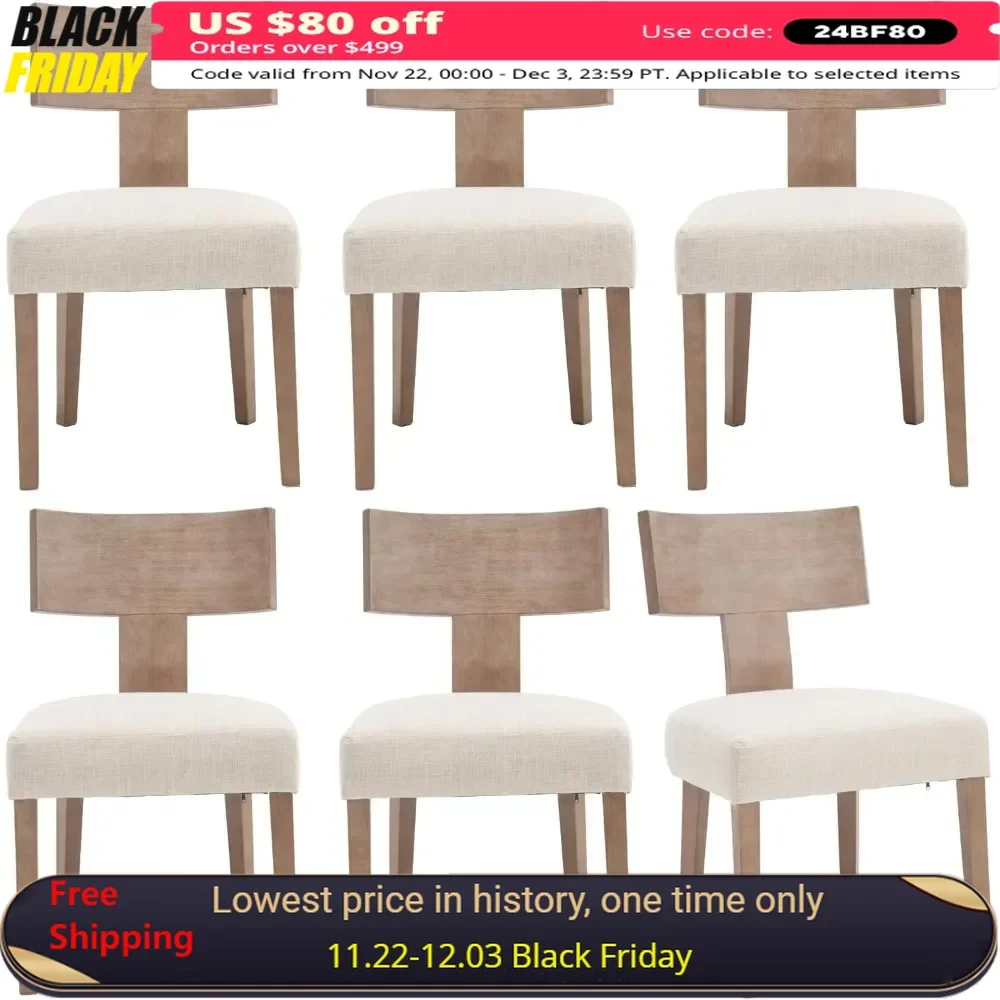 

Dining Chair Set of 6 with T-Shape Back, Armless Comfy Accent Chairs, Farmhouse Upholstered Natural Wooden Dining Chair